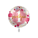 Μπαλόνι φόιλ Πρώτα γενέθλια ροζ πουά 43εκ