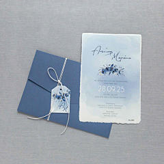 Προσκλητήριο γάμου ακατέργαστο μπλε Biniatian