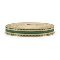Κορδέλα βαμβακερή μπεζ με πράσινη ρίγα 25mx15mm
