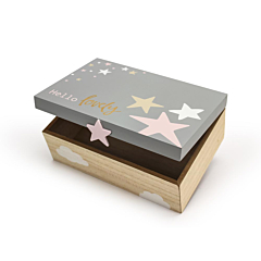 Ξύλινο κουτί με ροζ αστέρια 22x15x8εκ