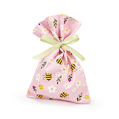 Μπομπονιέρα βάπτισης πουγκί ροζ με μελισσούλες
