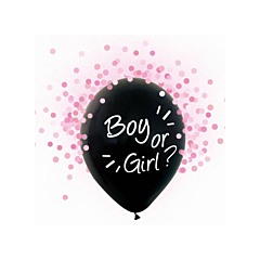 Μπαλόνι μαύρο Boy or Girl ροζ κομφετί
