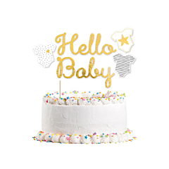 Διακοσμητικό τούρτας Hello Baby χρυσαφί 17,5x21εκ