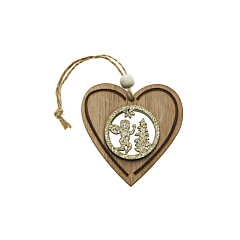 Ξύλινο στολίδι σε σχήμα καρδιά με χρυσό αγγελάκι 8εκ.